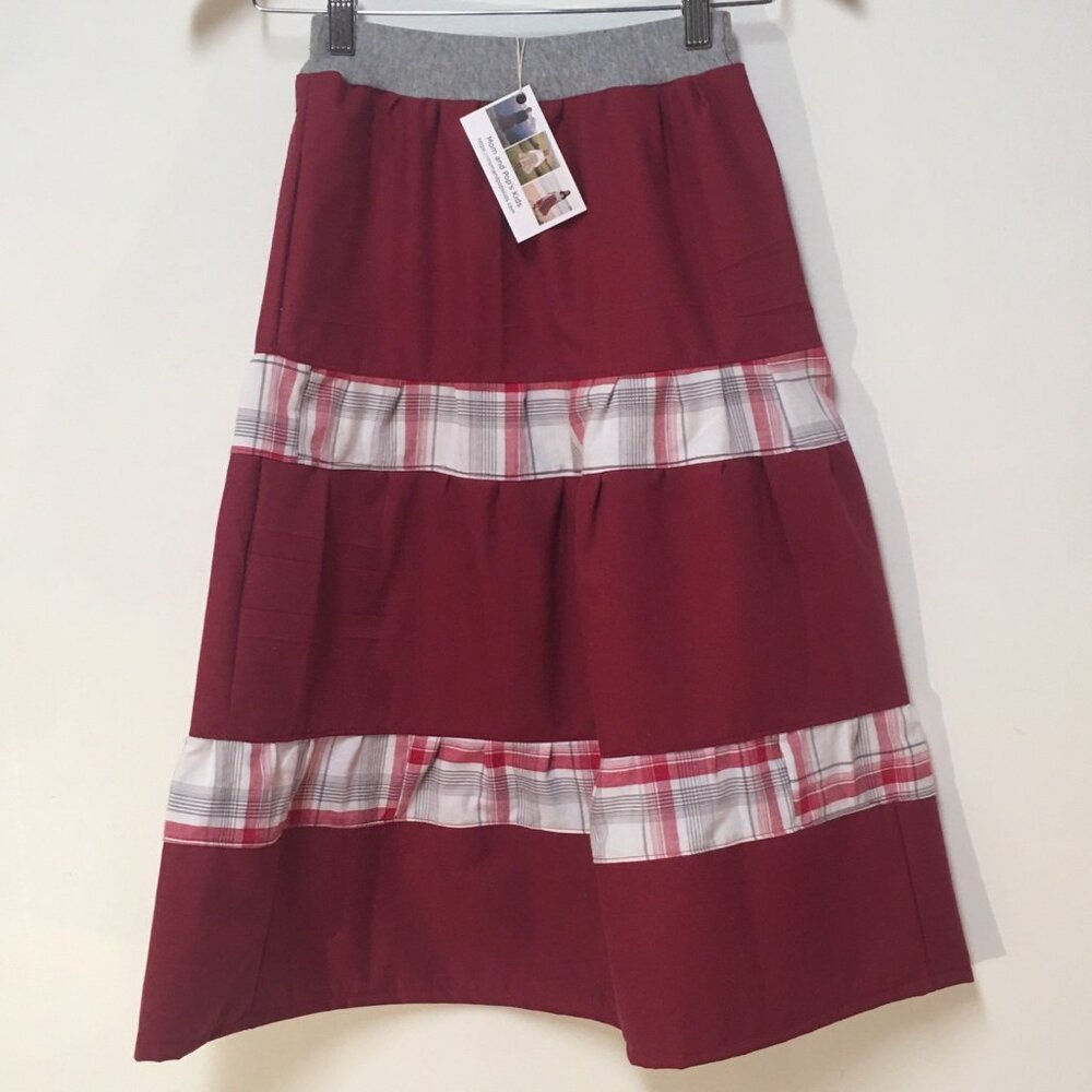 Skirt Girl L 10 Maxi Red Patchwork Plaid Ruffle Tiered Cotton Mom and Pop's Kids